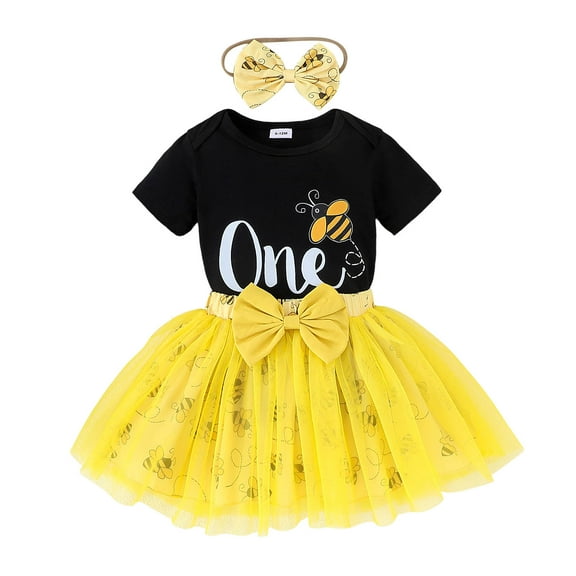 newwalpole Baby Girls One 1st Birthday Outfit Bee Sunflower Romper Tulle Tutu Skirt Sequin Bow Party Clothes Set