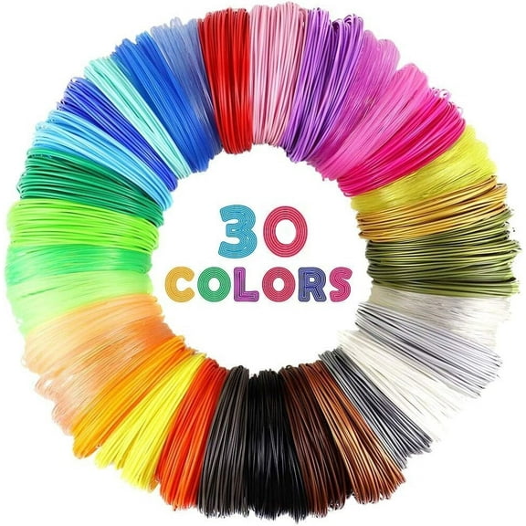 Tcwhniev 3D Pen PLA Filament Refills, 30 Colors Support for All 1.75mm 3D Printer / 3D Pen, 16.4 Feet Each Color, Total 492Ft 3D Printing Material (16.4Feet Each Color)