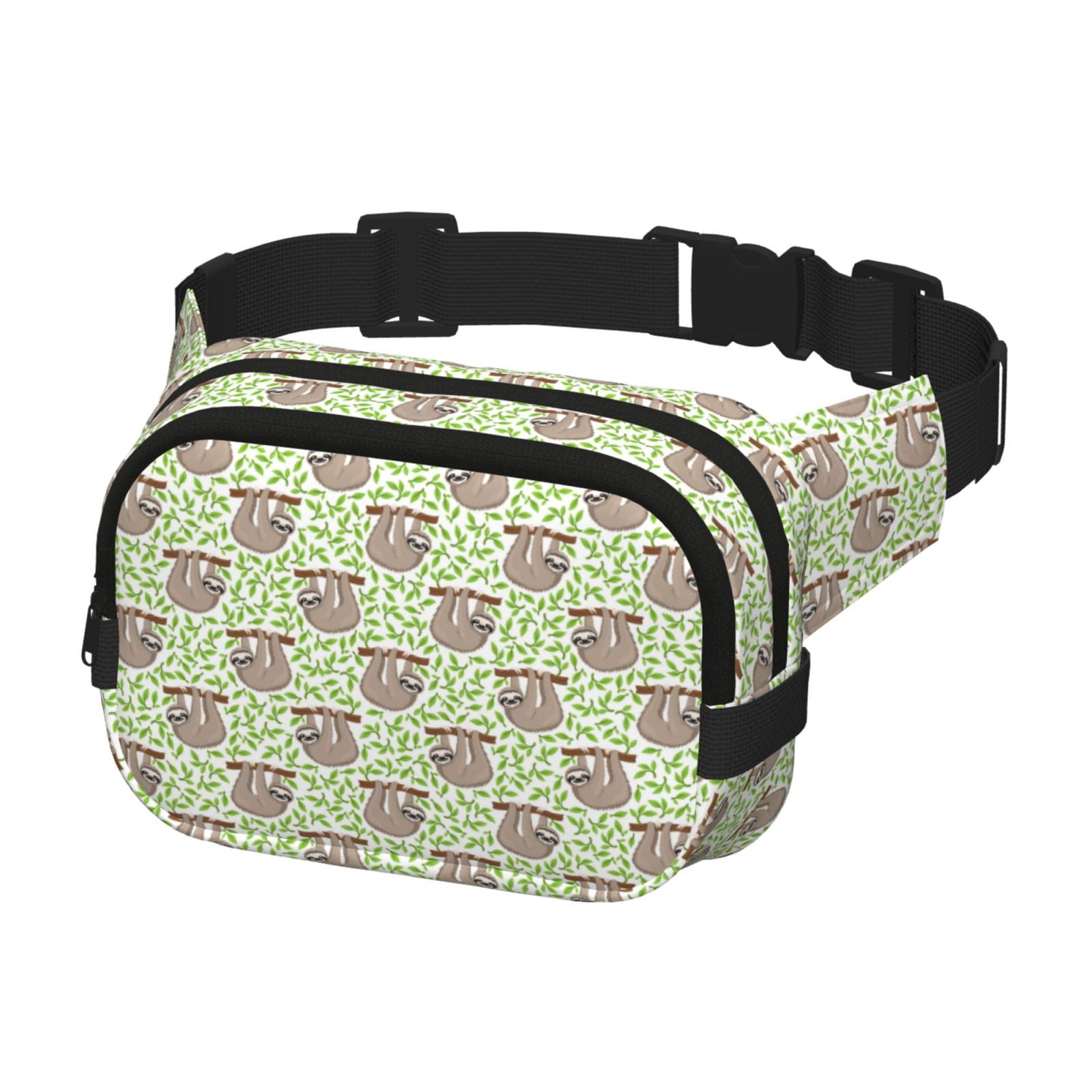 Picia Cute Animal Sloth On A Branch Print Square Double-Layer Waist Bag Mini Adjustable Waist Belt Bag Exercise Running Travel Hiking
