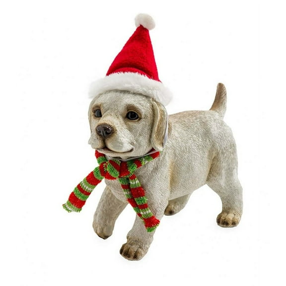 Holiday Labrador Puppy Statue with Hat and Scarf - Yellow