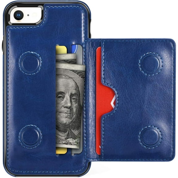 Card Slot Holder Wallet Case for iPhone 8 Plus 7 Plus, Premium PU Leather Case Kickstand with Hidden Magnetic Closure Flip Durable Shockproof Protective Cover for iPhone 7 Plus/8 Plus - Blue