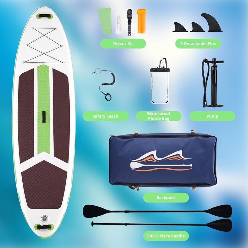 Simenmax Inflatable Stand Up Paddle Board, 400lbs Capacity SUP with Non-Slip EVA Deck, Adjustable Paddle & Backpack, Premium PVC, BrownGreen