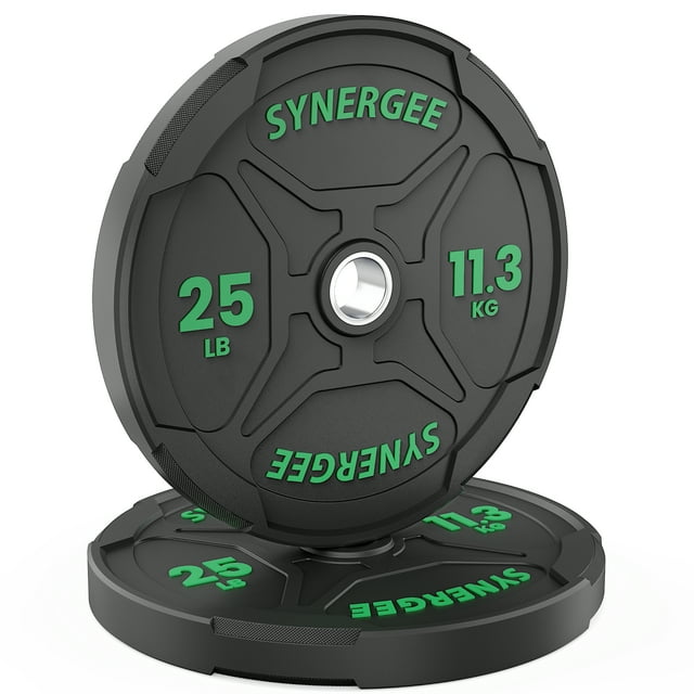 Synergee Bumper Plates – Durable Olympic Weight Plates, Low-Bounce Rubber for Strength Training, Powerlifting, and Functional Workouts.
