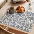 thumbnail image 3 of Blue Floral Placemats Set&nbsp;of&nbsp;2 Vintage Spring Flower Bohemian Blue Flowers Leaf Heat Insulation Washable Place Mats, Non-Slip Table Mats for Dining Table Party Kitchen Decor,13x19 Inch, 3 of 9