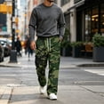 thumbnail image 5 of GrmtClth Mens Loose Fit Camo Cargo Trousers All Over Camo Print Multi Utility Pockets Drawstring Elastic Waist Street Casual Pants Green XL, 5 of 8