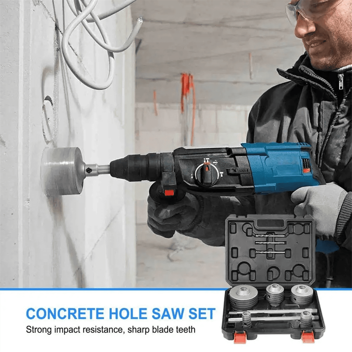 TOP! Concrete Hole Saw Kit 10 Pcs Drill Core Bit for Brick Impact Portable Masonry Sewer Wall