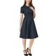 thumbnail image 1 of Vestido midi vintage de los años 1950 para mujer, con cuello redondo y mangas cortas, plisado, talla XL, color azul marino, 1 of 7