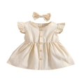 thumbnail image 1 of Bébé bébé Filles Robe d'Été Volant Manches Bouton Solide une Ligne Tutu Princesse Robes Bandeau Ensemble, 1 of 9