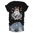 thumbnail image 2 of Halloween Ghost Shirts for Women Casual Short-Sleeved Ghost Print T-Shirt Retro Fall Spooky Season Tees Tops, 2 of 5