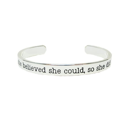 She Believed She Could So She Did Silver Plated Cuff Bangle Bracelet Inspirational Stackable Jewelry