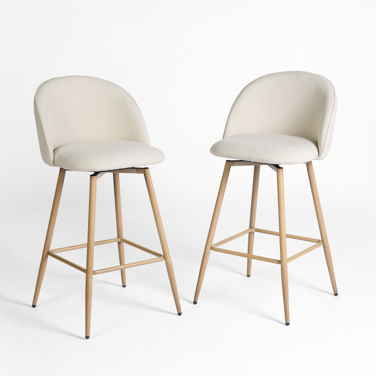 Homy Casa 26" Counter Height Bar Stools Set of 2, Swivel Stools for Kitchen Island, Pale Beige