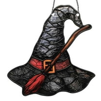 Hanging Witch Hat Ornament - Shatterproof Acrylic Window Decor Halloween Wall Hanging Spell Book Lover Gift Party Decor(C)