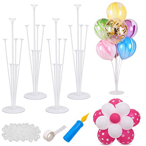 Christmas Decorations Clear Balloon Column Stand Kits with 7 Sticks 7 Cups 1 Base Table Desktop Holder Balloon Stand Kit DIY Balloon Holder for Birthday,Wedding,Party 