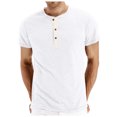 thumbnail image 2 of FhsagQ Chemises pour Hommes Chemises pour Hommes String Chemises d'Été Décontractées pour Hommes à Boutons Col Rond Chemises Unies Manches Courtes Chemises pour Hommes Hauts Chemises pour Hommes Hauts en Coton Blanc G, 2 of 6