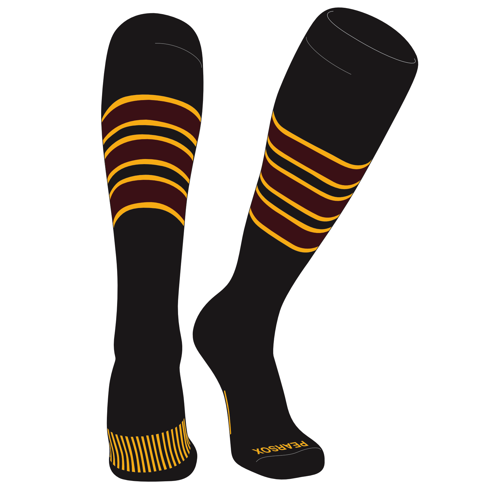 PEAR SOX Elite Baseball Knee High Socks (D) Black, Gold, Maroon