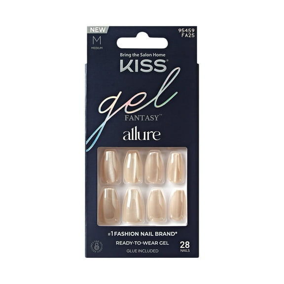 KISS Gel Fantasy Allure Press on Nails, MoonBeam, Beige, Medium Coffin, 28 Count