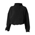 thumbnail image 5 of NMMUED Half Zip Pullover Women Cropped Sweatshirt Mock Neck Sweatshirt Warm Sweatshirts for Women Soft Sweatshirts for Women Oversized Mock Neck Sweatshirt Womens Tops Casual Black L, 5 of 5