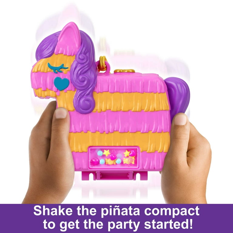 Polly Pocket Pinata Party Compact Playset with 2 Micro Dolls & Accessories,  Travel Toys 