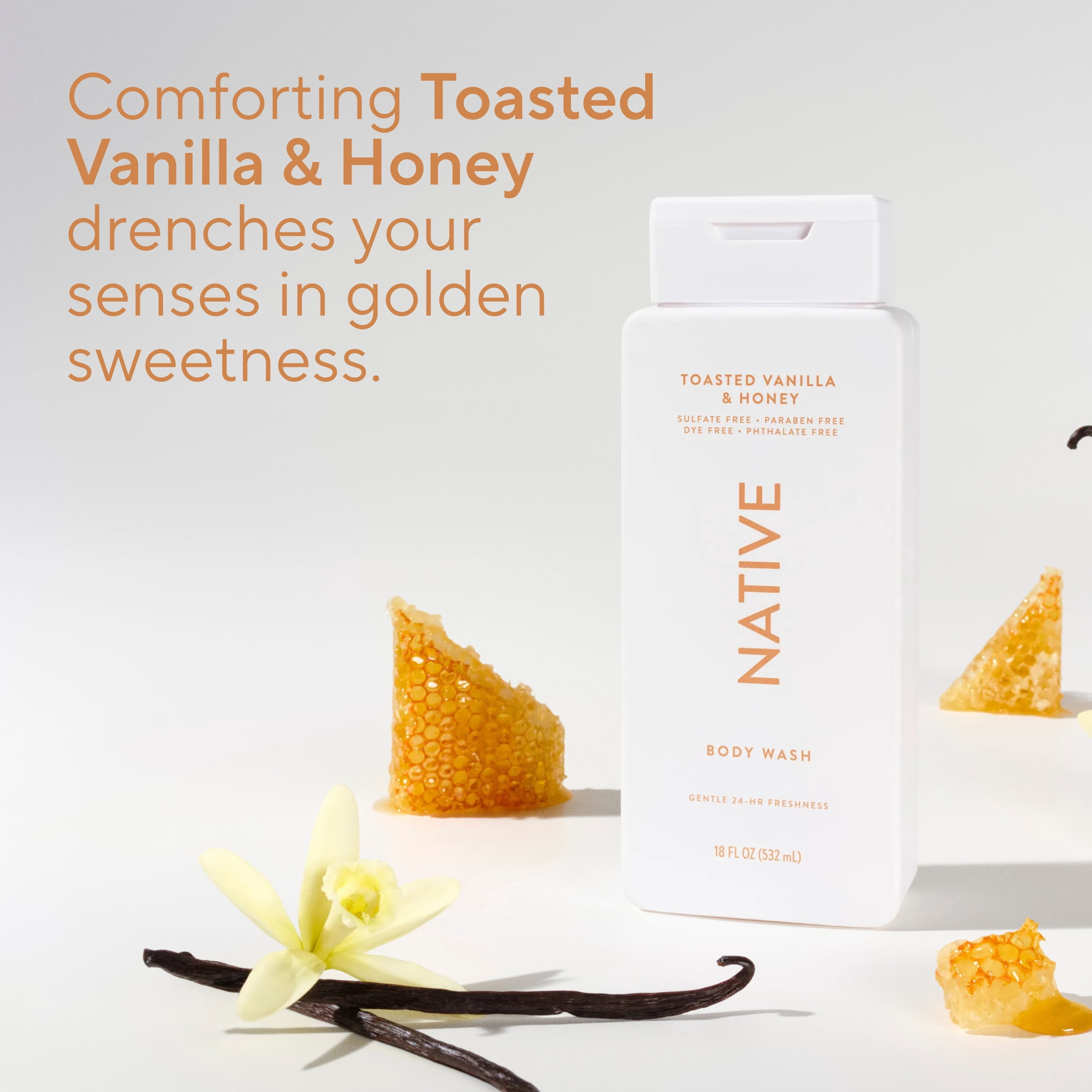 (6 pack) Native Body Wash Toasted Vanilla & Honey, for women & men 18 fl oz