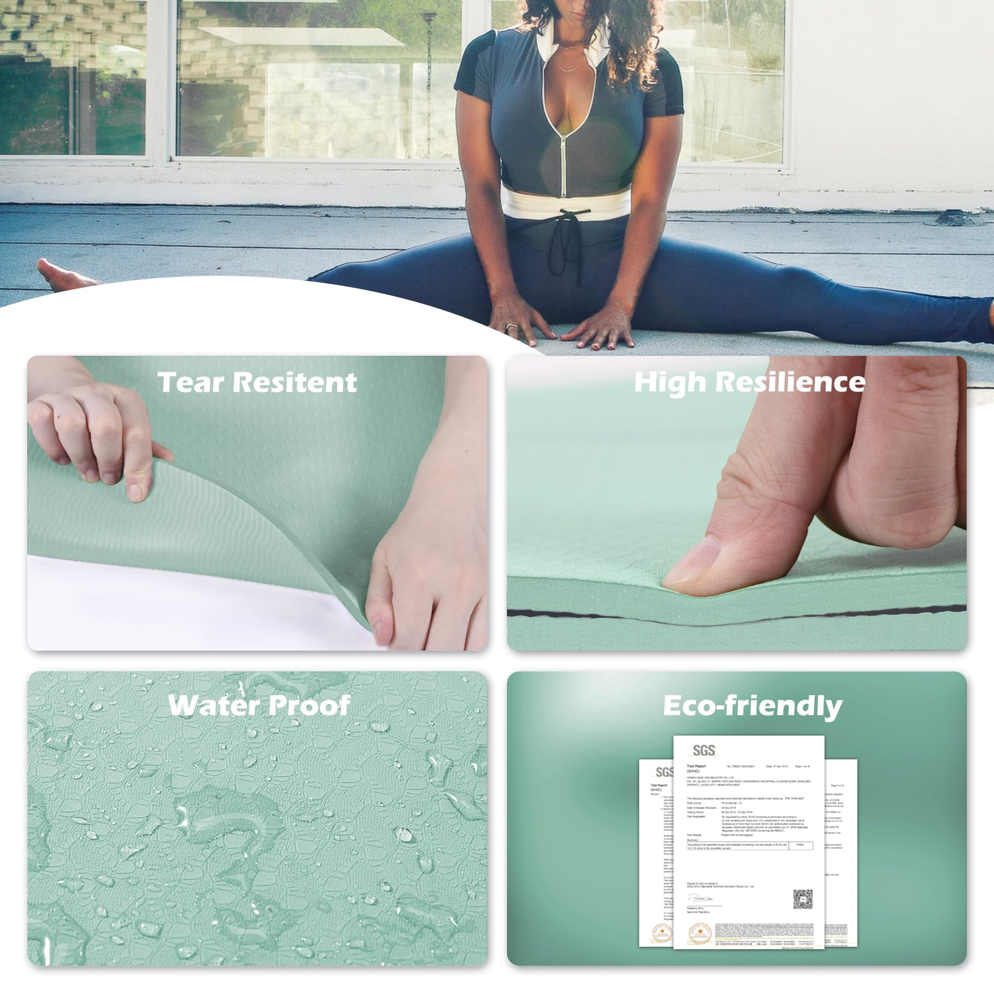 Yoga Mat Matcha Green 72"x24" Non-Slip Exercise Mat for Home Workout Pilates Fitness