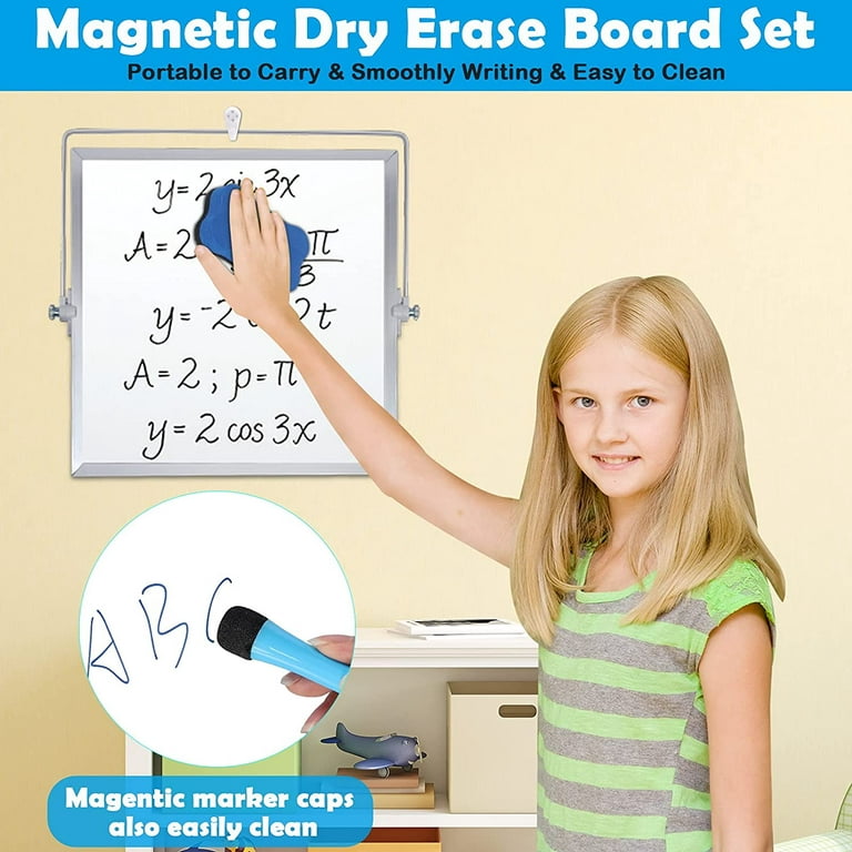 Magnetic Desktop Dry Erase White Board, 10X10- Double Side Small Magnetic  White Board with Stand for Kids/Student, 4 Markers, 4 Magnets & Eraser,  Portable/Foldable Whiteboard for Home/School/Office 