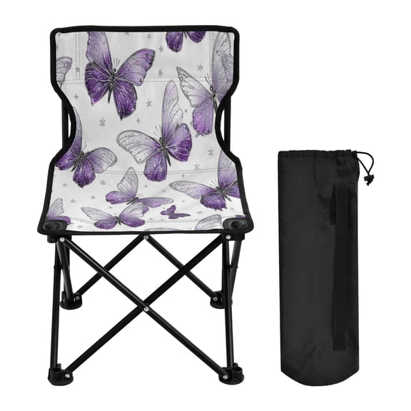600D Oxford Camping Chair Portable Foldable Chair Supports 220 lbs for Picnic, Fishing, Backpacking Lavender-colored Butterfly Pattern
