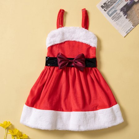 

FZM Christmas Toddler Girls Long Sleeve Christmas Cartoon Bowknot Suspender Dress For Kids Babys Clothes Xmas