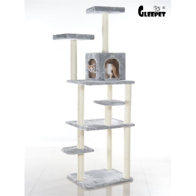 GleePet  74-Inch Real Wood Cat Tree With Seven Levels  Silver Gray