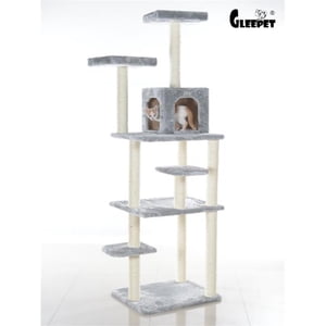GleePet  74-Inch Real Wood Cat Tree With Seven Levels  Silver Gray