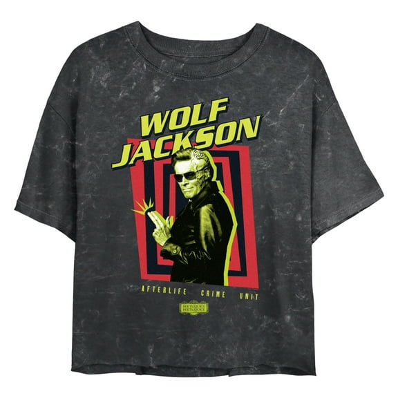 Junior's Beetlejuice Beetlejuice Wolf Jackson Sunglasses Pose Graphic Crop T-Shirt