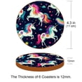thumbnail image 3 of Unicorn 6PCS Round Coasters, Microfiber Leather Cup Coasters Set of 6, 11x11 cm/4.3x4.3 in Drink Coasters for Home Decor, 3 of 6