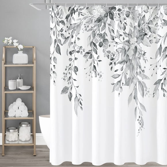 Cortina de ducha Gibelle gris eucalipto acuarela 180x180 cm