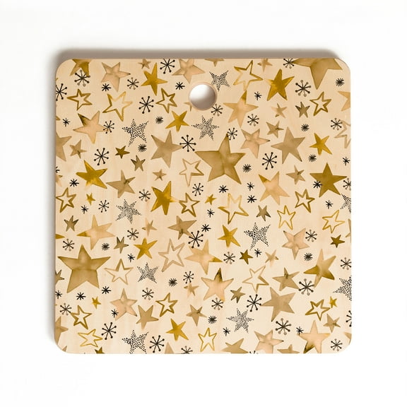 Society6 Ninola Design Winter Stars Holiday Gold Square Cutting Board