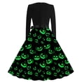thumbnail image 6 of Iyufng Womens Halloween Glowing Pumpkin Long Sleeve Dresses with Black Sash Bow Flared Midi Dress Vintage Party Costume, 6 of 6