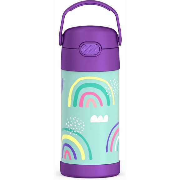 THERMOS FUNTAINER 12 Ounce Stainless Steel Vacuum Insulated Kids Straw Bottle, Rainbows