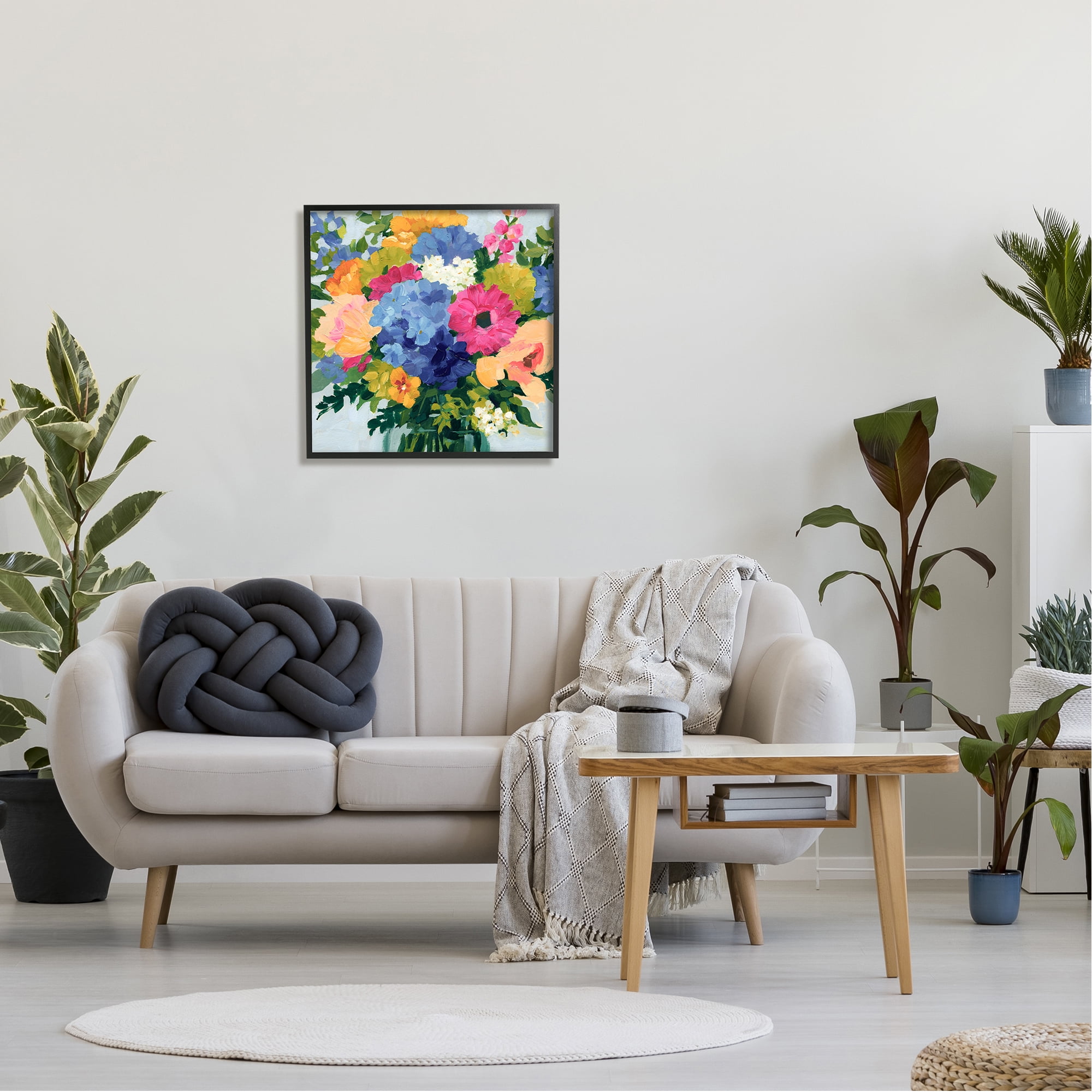 Stupell Industries Modern Blue & Pink Bouquet Botanical & Floral Painting Black Framed Art Print Wall Art, 24 x 24