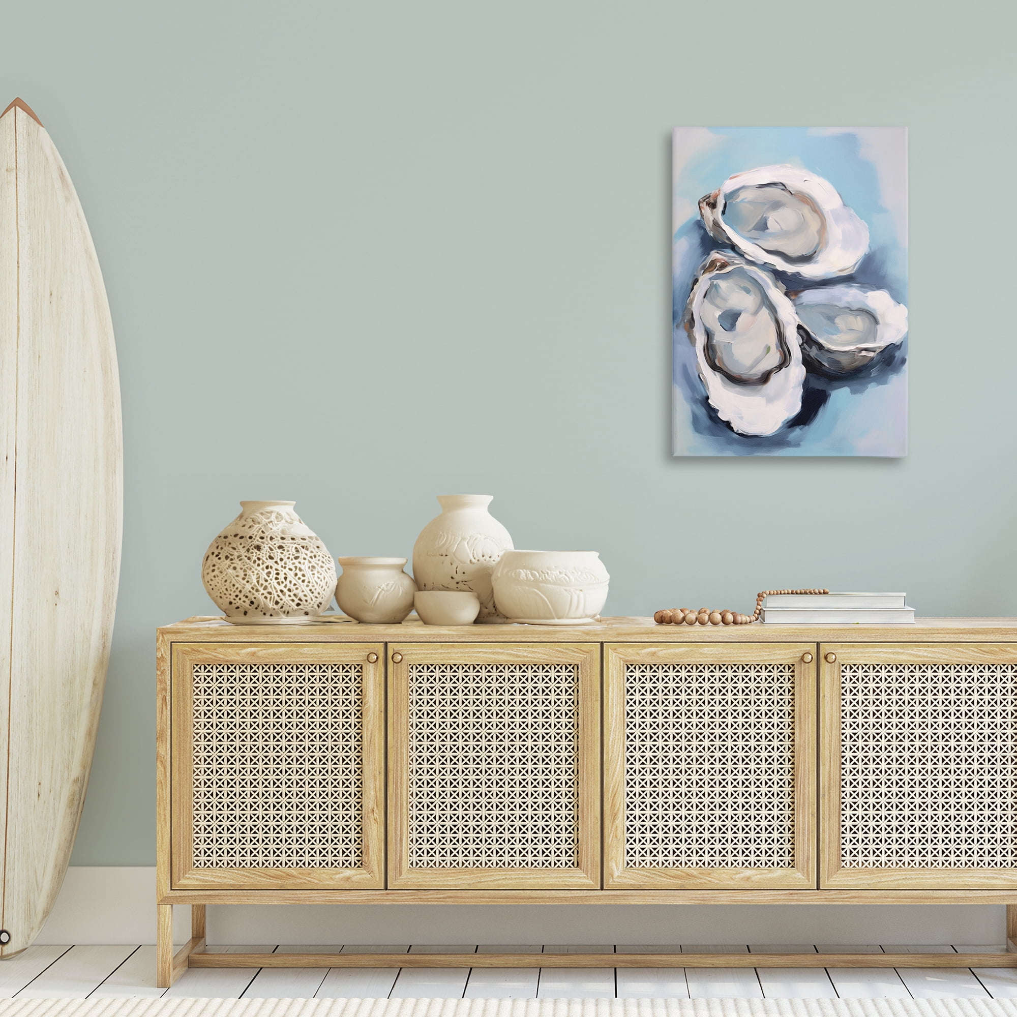 Stupell Industries Three Oyster Seashells Animals & Insects Painting Gallery Wrapped Canvas Art Print Wall Art, 24 x 36