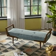 thumbnail image 3 of Ink+Ivy Boomerang Bedroom Bench - Solid Wood, Button Tufted Design, Mid-Century Modern Style Seating Accent Ottoman, Blue/Pecan, 3 of 5