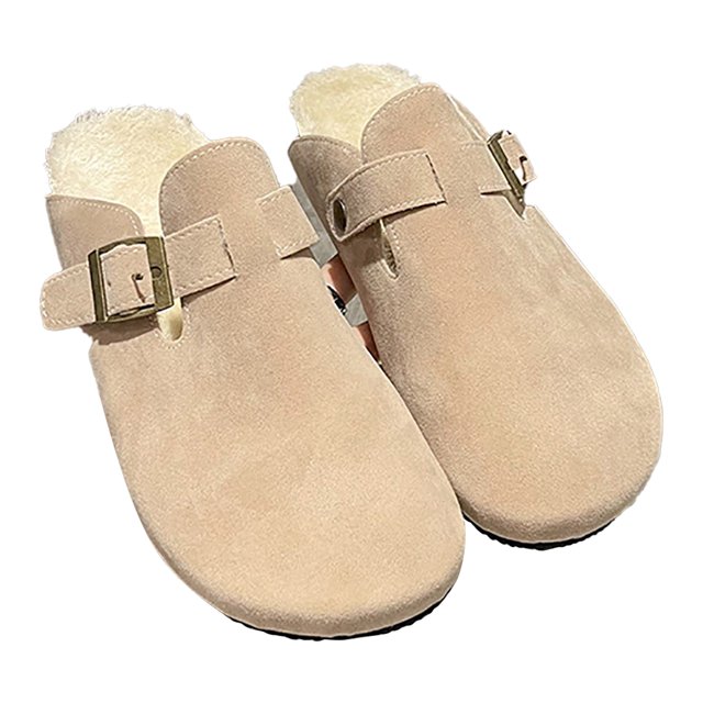 1 par de zapatillas peludas de negocios para mujer, diseño plano, evita deslizamientos, suela de goma, zapatillas de casa para ir de compras, color beige, tamaño 37