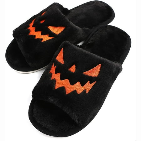 

Halloween Pumpkin Lantern Slippers 2022 Autumn Soft Furry Comfort Closed Toe Slides Women Size 35-43 Outdoor Slippers