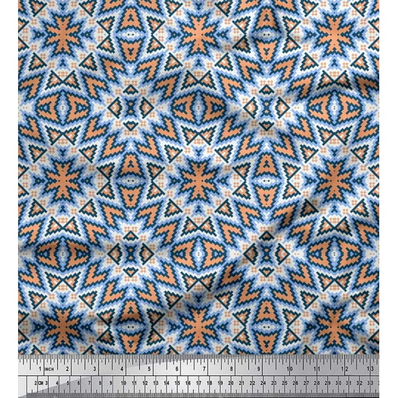 Soimoi Silk Fabric Aztec Kilim Print Fabric by The Yard 42 Inch Wide
