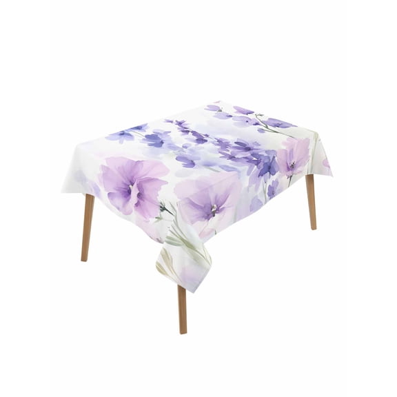 Spring Flowers Table Cloth, Watercolor Idyllic Lavender Purple Plant Waterproof Tablecloth for Rectangle Tables, Reusable Washable Fabric Table Cover for Restaurant Kitchen Dining Tables 52"x70"