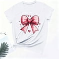 thumbnail image 6 of FRSASU Valentine's Day Heart T-Shirt for Women - Pink Bow Print Casual Short Sleeve Top, Loose Fit Round Neck Tunic Blouse White, 6 of 6