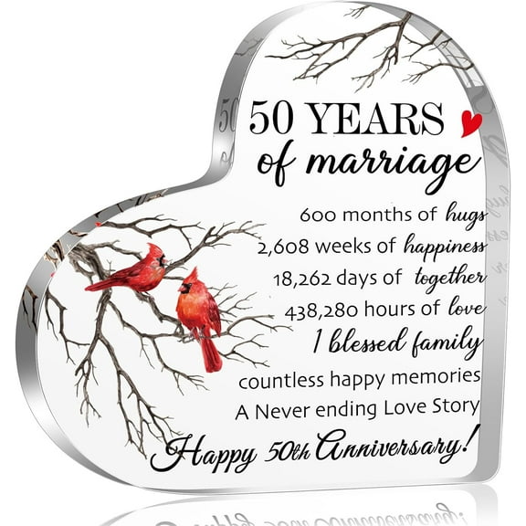 50th Wedding Anniversary Acrylic Heart Sign Gifts for Parents Couples, 50th Years of Marriage Keepsake Decoration Gifts for Women Men, 50 Year Golden Wedding Gifts for Grandparents