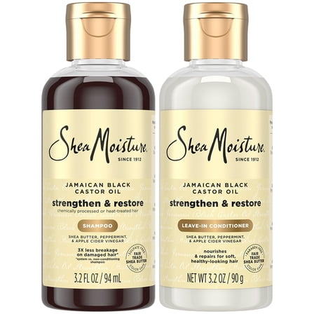 SheaMoisture Travel Essentials, Jamaican Black Castor Oil Strengthen & Restore Shampoo and Leave-In Conditioner Set, 3.2 Oz Ea