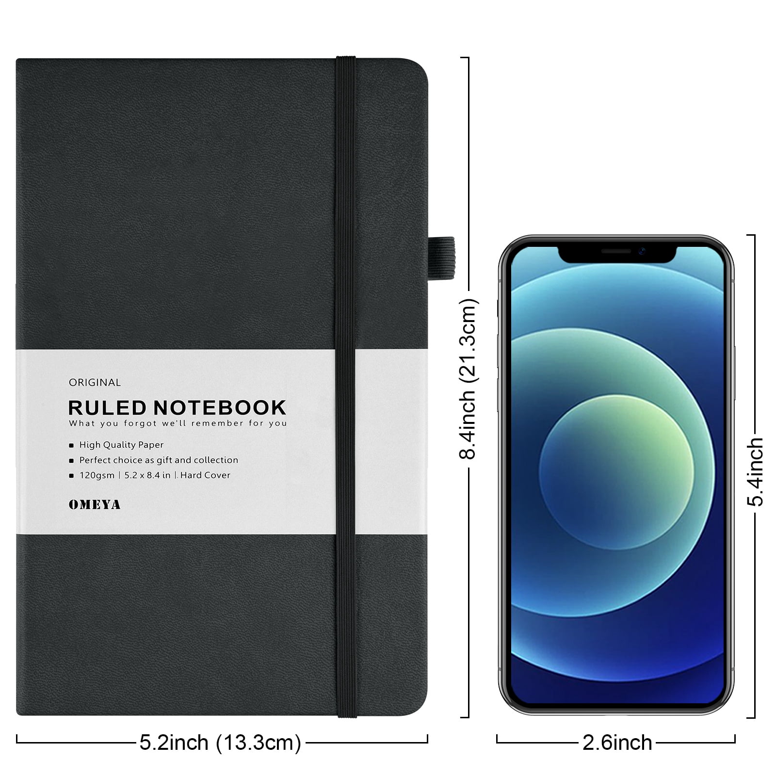 Journal Notebook, Hardcover Lined Notebook with 120GSM Thick Paper & Pockets, College Ruled Leather Journals with Index Tabs Stickers, 128 Pages, A5 (5.2" x 8.4"), Blue