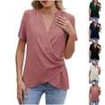 thumbnail image 2 of Gnshining Summer Blouse for Women Casual V-neck Tunic Tops Dressy Workout Tops Solid Color T-shirt Short Sleeve Sweatshirts Pleated Going Out Tops, 2 of 8