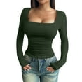 thumbnail image 2 of Green Women's Long Sleeve T-shirt, Fashion Women'S Long Sleeve Solid Square Neck Blouse Long Top Loose T Shirt,Women's Long sleeve T-shirt M, 2 of 9