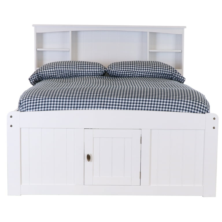 Discovery World Furniture Kids Bookcase Headboard Full Size Captain Bed with 6 Drawers in White