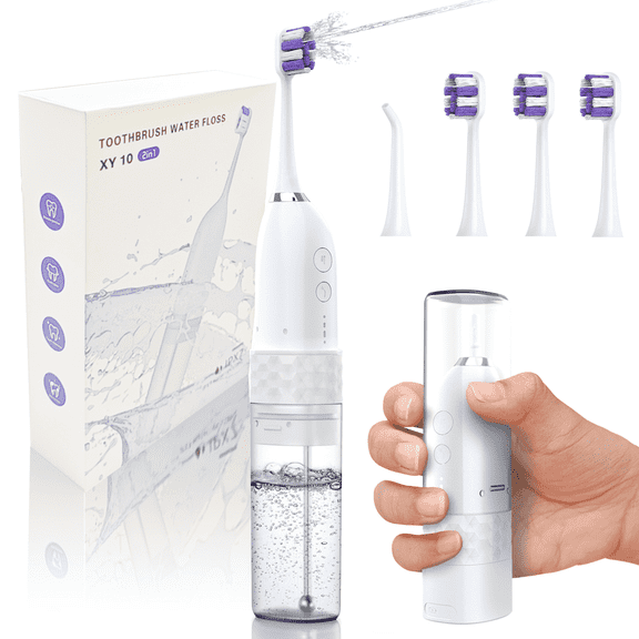Vongem Portable Water flosser with Electric Toothbrush, 2 in 1 Oral Teeth Cleaning Kit, Electric Toothbrush and flosser Combo, Water Flosser for Travel and Home(White)
